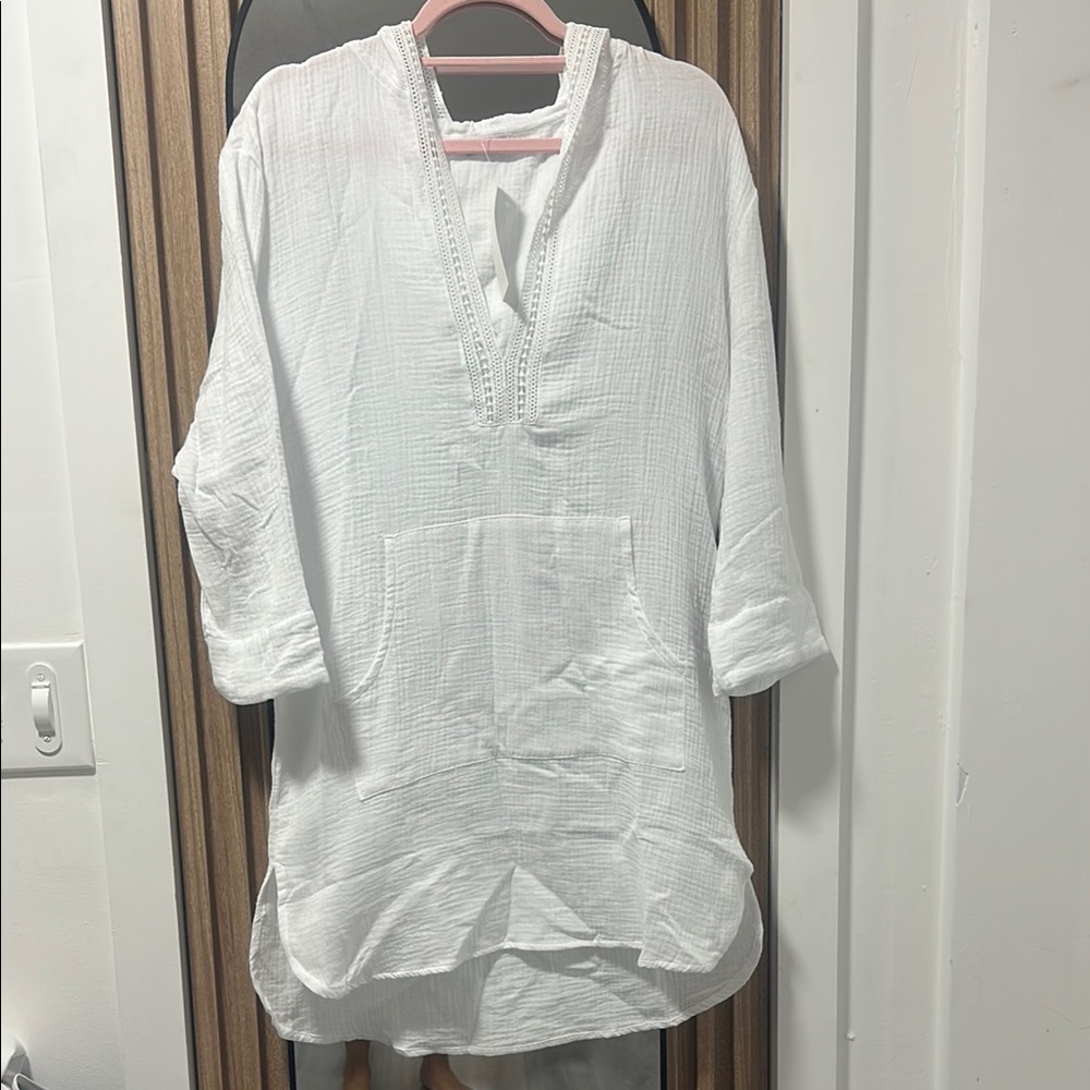 White beach Casual Button Down Dress